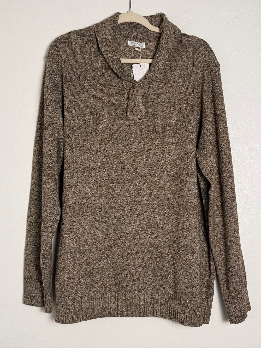 Coofandy Men XXL Knit Sweater Brown Beige Shawl Collar Button Casual Business